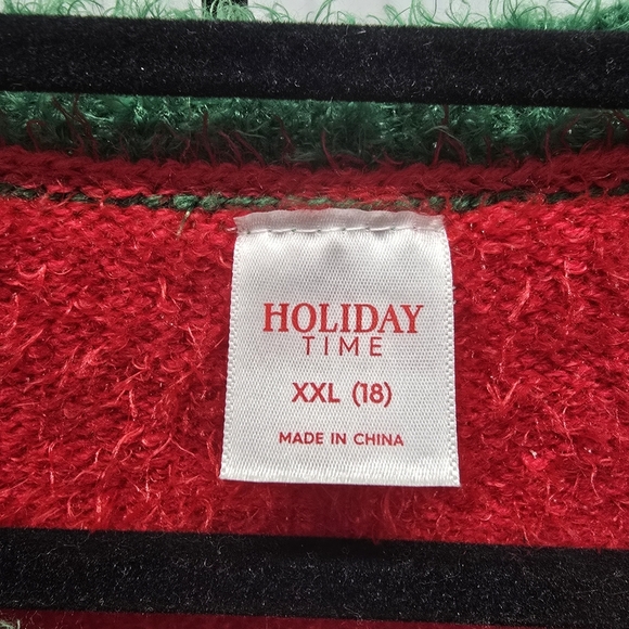 Holiday Time Plus Size XXL Reindeer Ugly Christmas Sweater Red Fuzzy Sequin - Picture 4 of 7